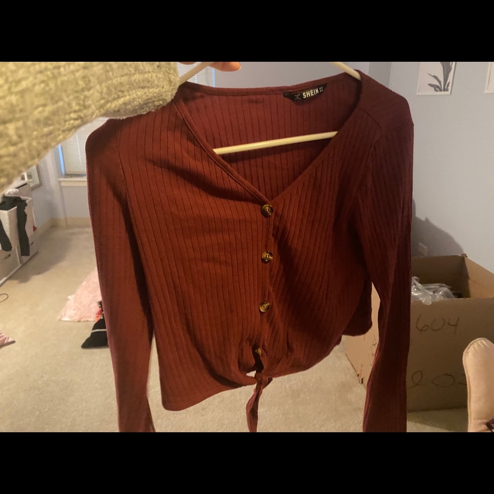 SHEIN maroon cropped tie shirt